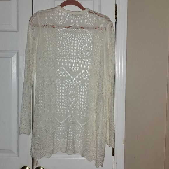 Joan Vass pure white Pointelle up front summer spring cardigan Sz XL - Picture 5 of 6